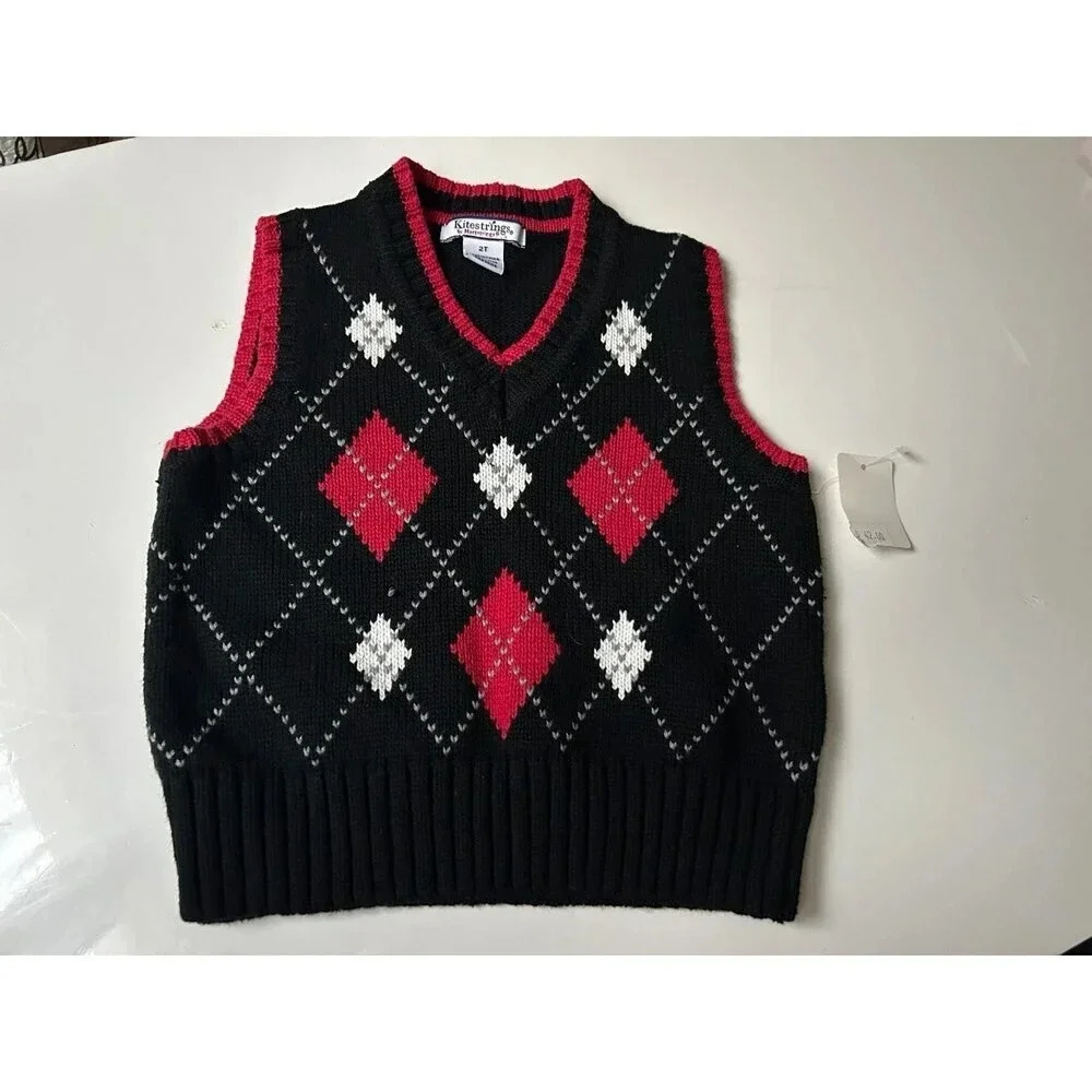 Kitestrings by Hartstrings Red Argyle Sweater Vest 2T